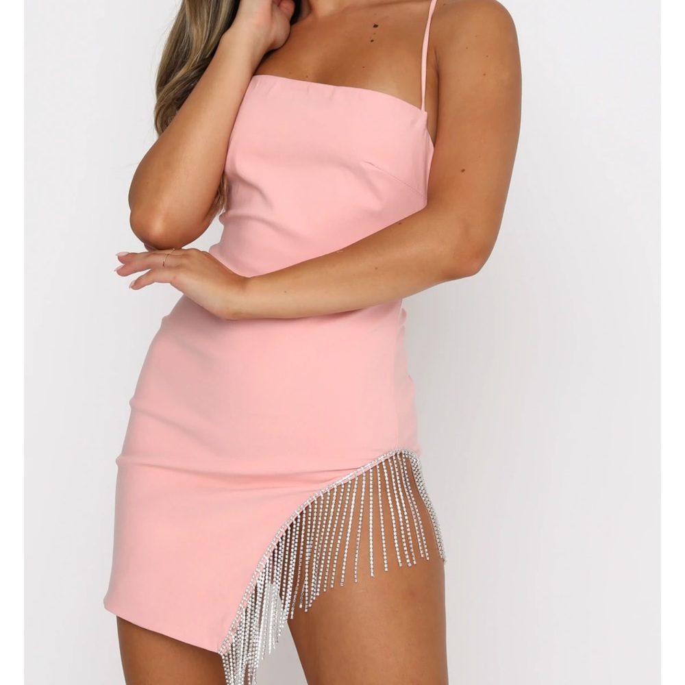 Pink dress with thigh slit rhinestones